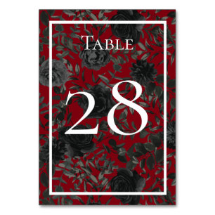 Red and Black Rose Gothic Wedding Table Numbers