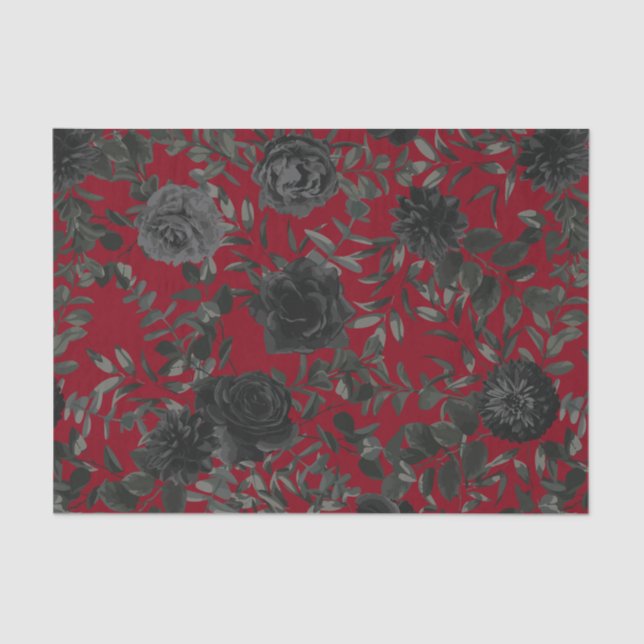 Red and Black Rose Gothic Wedding Tissue Paper (Front)