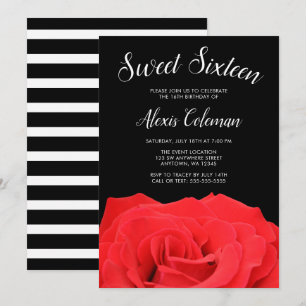 Red and Black Rose Sweet 16 Invitation