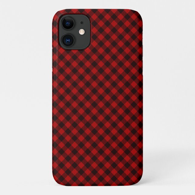 Red and Black Rustic Buffalo Plaid iPhone Case (Back)
