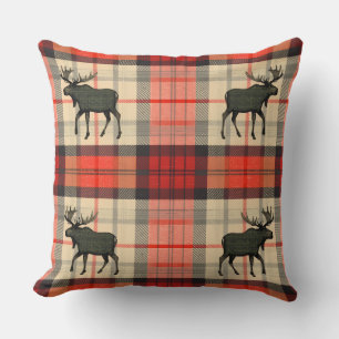 Red and Black Rustic Moose Plaid Pattern Cushion