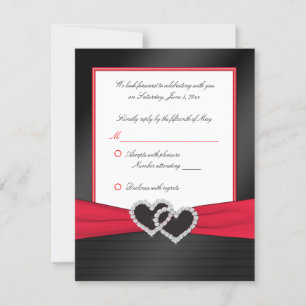 Red and Black Satin Pleats with Hearts Reply Card