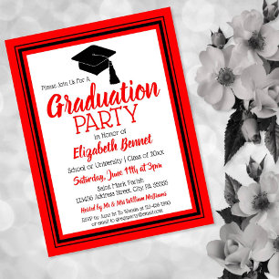Red and Black School Colours Grad Party Invitation Postcard