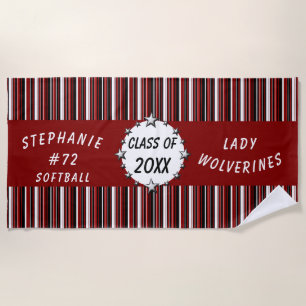Red and Black School Graduation Personalised Beach Towel