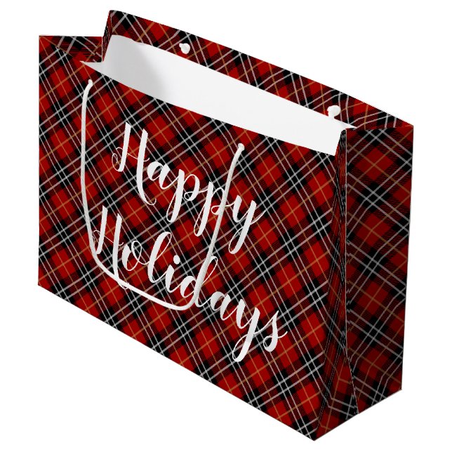 Red and Black Scottish Tartan Plaid Large Gift Bag (Front Angled)
