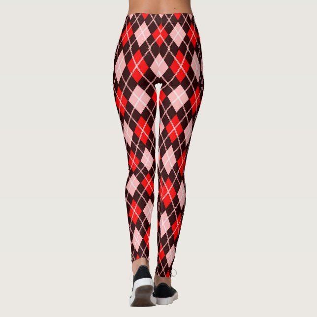 Red and Black Seamless Argyle Pattern Leggings (Back)