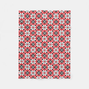 Red and black seamless cross-stitch pattern fleece blanket