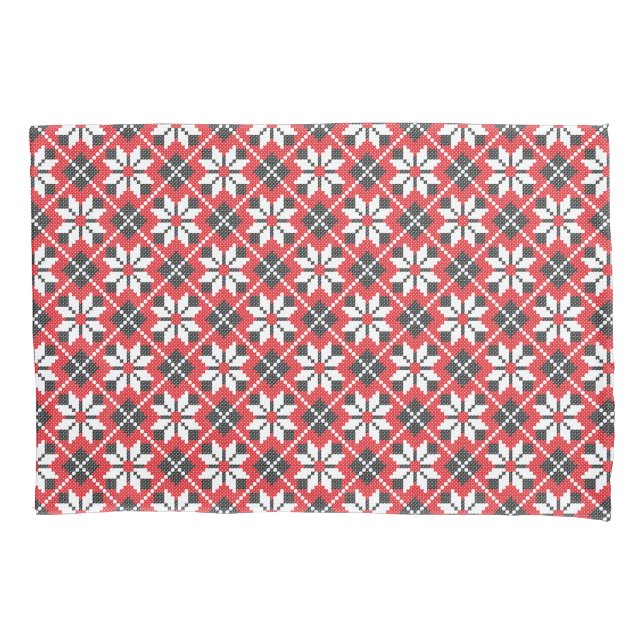 Red and black seamless cross-stitch pattern pillowcase (Front)