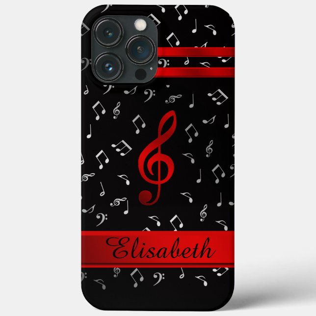 red and black, silber music notes otter box OtterB Case-Mate iPhone Case (Back)