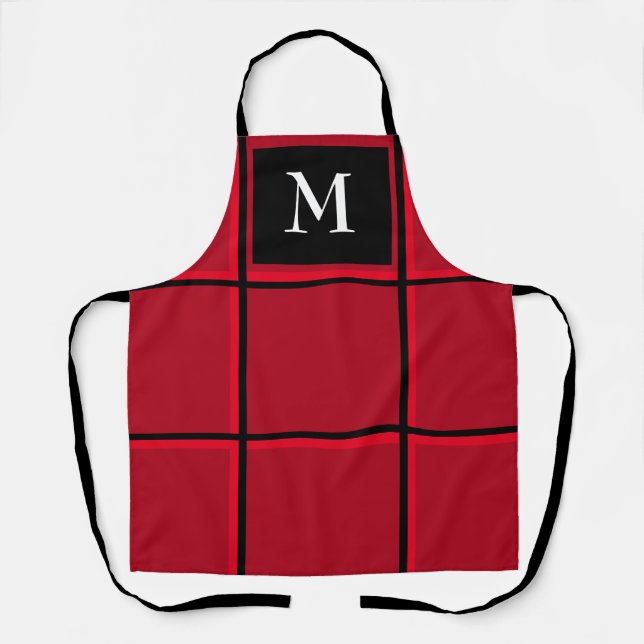 Red and Black Single Initial Christmas Apron (Front)