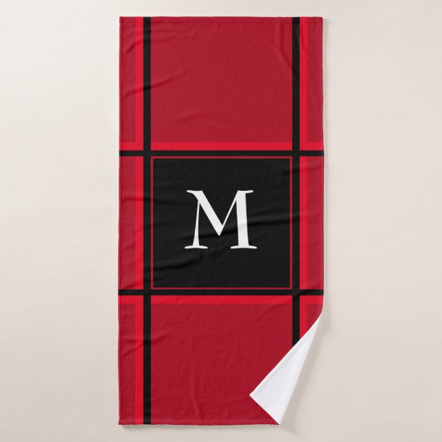 Red and Black Single Initial Christmas Bath Towel (Bath Towel)