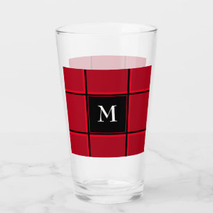 Red and Black Single Initial Christmas Glass
