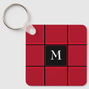 Red and Black Single Initial Christmas Key Ring