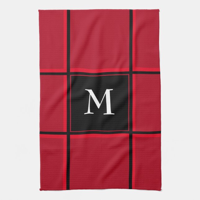 Red and Black Single Initial Christmas Kitchen Tow Tea Towel (Vertical)
