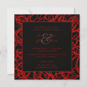 Red and Black Sketchy Frame Wedding Invitation
