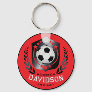 Red and Black Soccer Ball for Sporty Men and Boys Key Ring