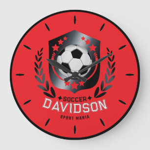 Red and Black Soccer Ball for Sporty Men and Boys Large Clock