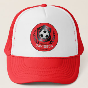Red and Black Soccer Ball for Sporty Men and Boys Trucker Hat