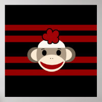 Red and Black Sock Monkey Girl Flower Hat