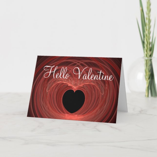 Red and Black Spiralled Heart Holiday Card (Front)