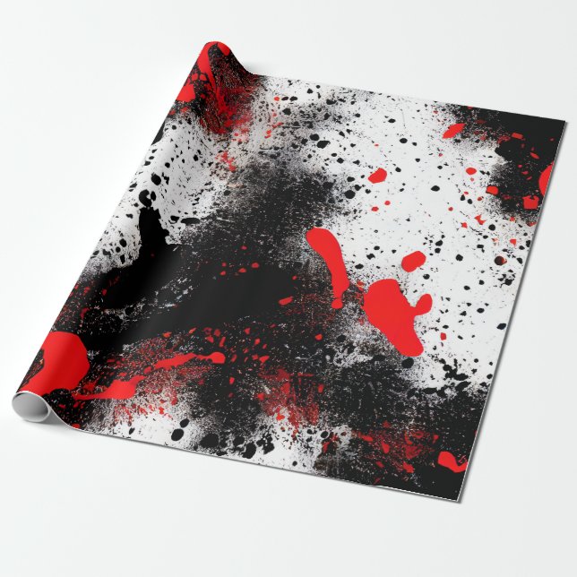 Red and Black Splatter Wrapping Paper (Unrolled)