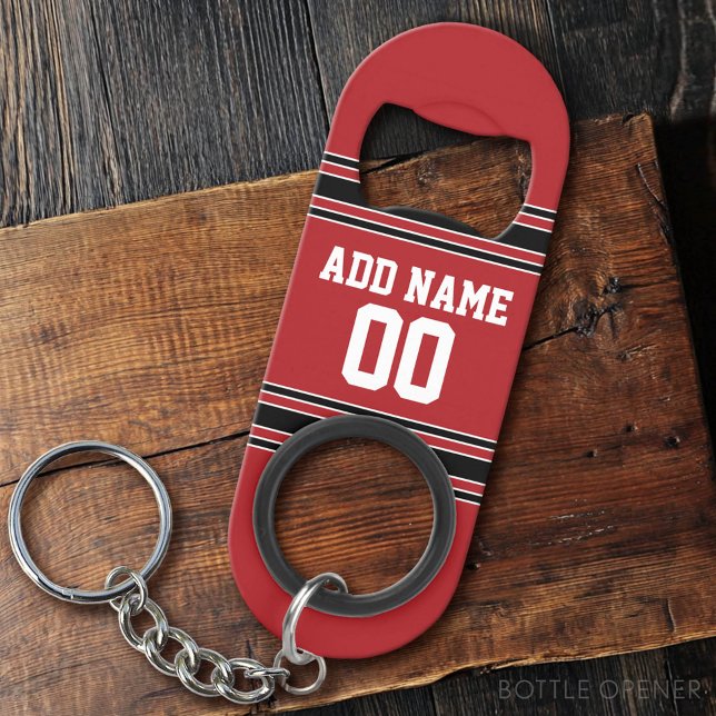Red and Black Sports Jersey Custom Name Number (Custom Bottle Opener)