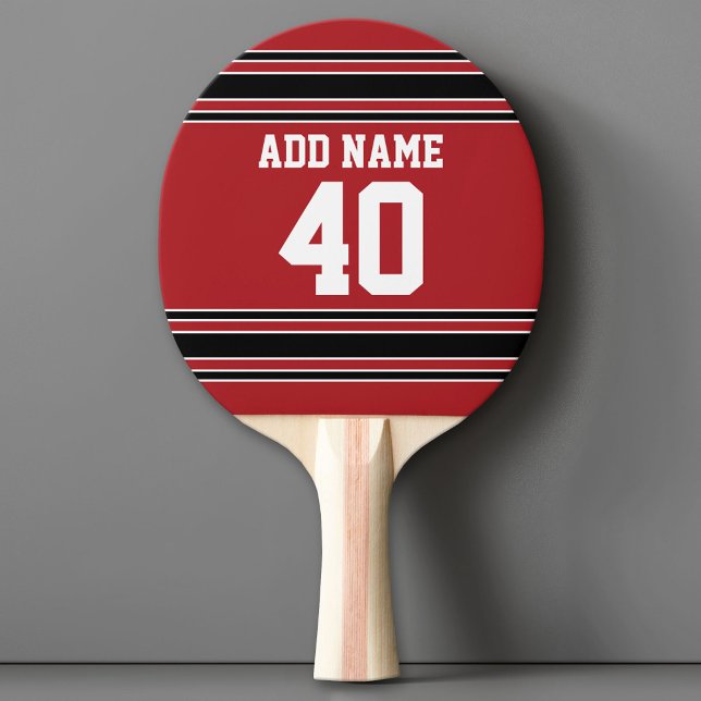 Red and Black Sports Jersey Custom Name Number Ping Pong Paddle (Custom Ping Pong Paddle - Team or College colors Sports Jersey)