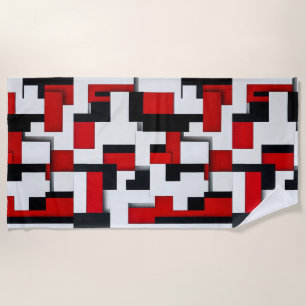 Red and black square pattern with a white backgrou beach towel