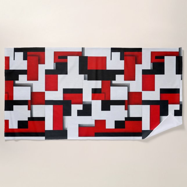 Red and black square pattern with a white backgrou beach towel (Front)