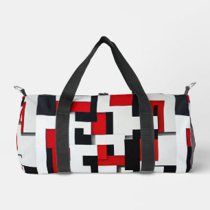 Red and black square pattern with a white backgrou duffle bag