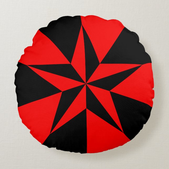 Red and Black Star (Flag of Libertarian Socialism) Round Cushion (Front)