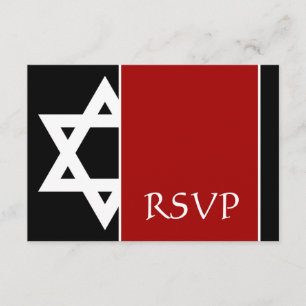 Red and Black Star of David Bar Mitzvah RSVP Card