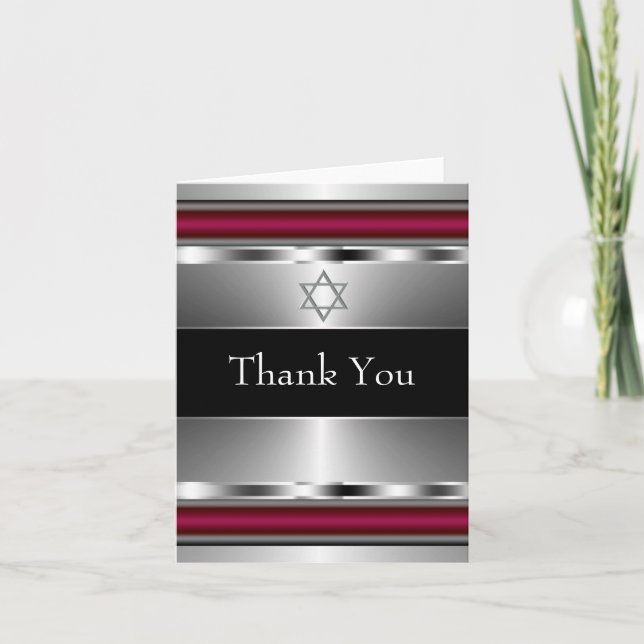 Red and Black Star of David Thank You Card (Front)