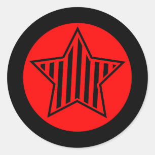 Red and Black Star Round Sticker