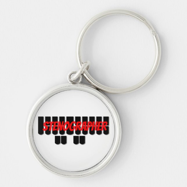 Red and Black Stenographer Steno Machine Keys Key Ring (Front)