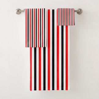 Red And Black Stripe Design Bath Towel Set