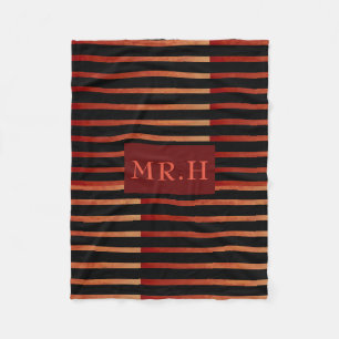 Red and Black Striped Geometric Fleece Blanket