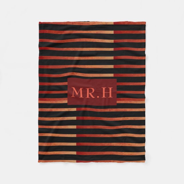Red and Black Striped Geometric Fleece Blanket (Front)