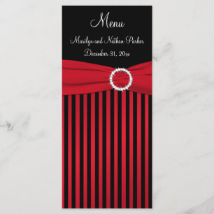 Red and Black Striped Menu Card with Faux Ribbon