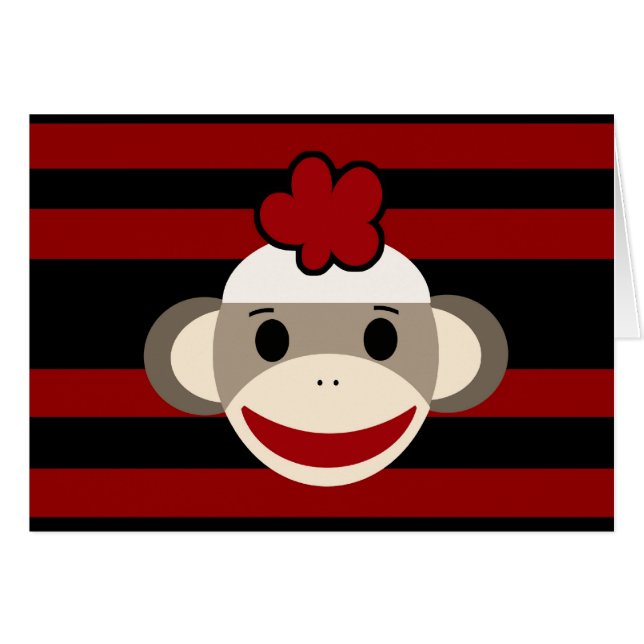 Red and Black Striped Sock Monkey Girl Flower Hat (Front Horizontal)