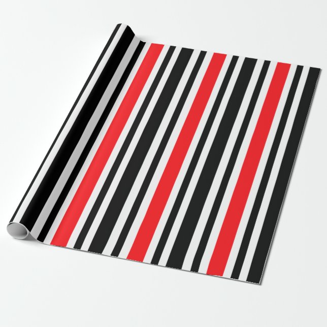 Red and Black Striped  Wrapping Paper (Unrolled)