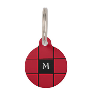 Red and Black Stripes Single Initial Simple Pet Tag
