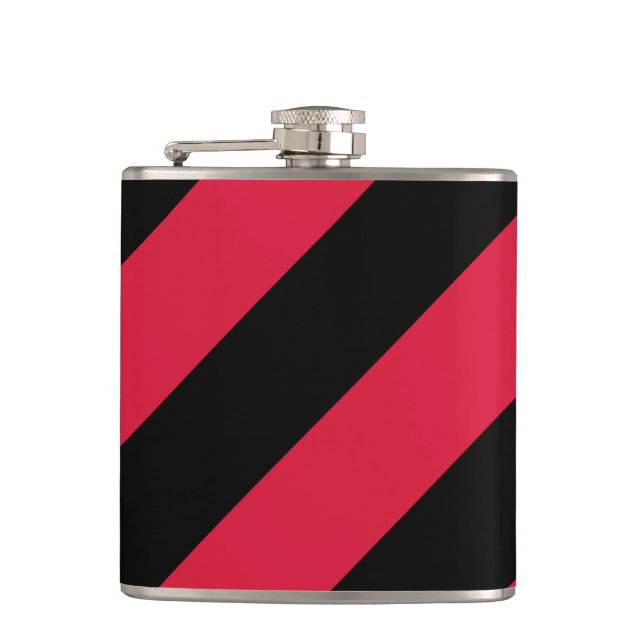 Red and Black Stripes Vinyl Wrapped Flask, 6 oz. Hip Flask (Front)