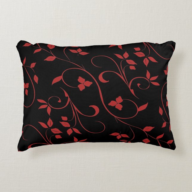 Red and Black Stunning Decorative Fern Cushion (Front)