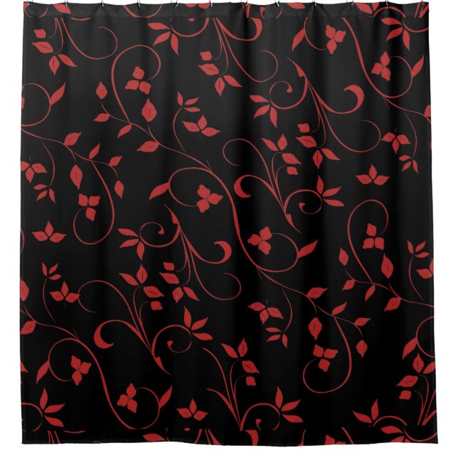 Red and Black Stunning Decorative Fern Shower Curtain (Front)