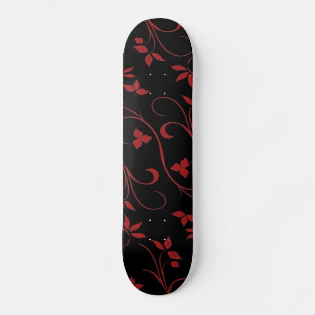 Red and Black Stunning Decorative Fern Skateboard (Front)