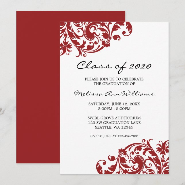 Red and Black Swirl Graduation Announcement (Front/Back)