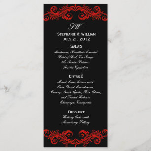 Red and Black Swirl Wedding Reception Menu