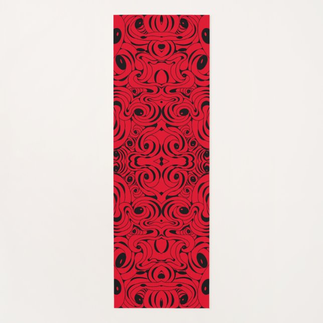 Red and Black Swirled Yoga Mat by Joya Eve (Front)