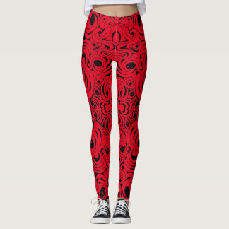 Red and Black Swirling Leggings by Joya Eve